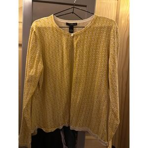 Willi Smith Yellow Swirl Pattern Knit Cardigan Button Front Women XL